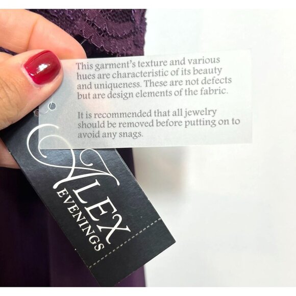 Alex Evenings Faux Two-Piece Cocktail Dress Deep Plum Lace Chiffon Dress Size 12 - Picture 10 of 11